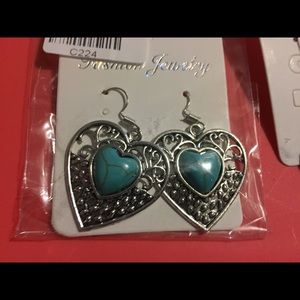 Heart shaped silver & turquoise earrings